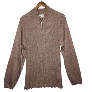 Anthology Womans Ribbed Quarter Zip Pullover Long Sleeve XXL 100% Silk Brown